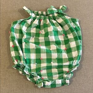 Green and White Gingham Checkered Baby Bubble Romper
